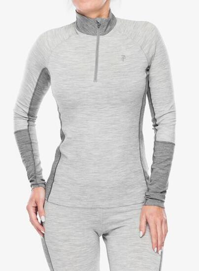 Sweat - femme - half zip, manches - gris melangé
