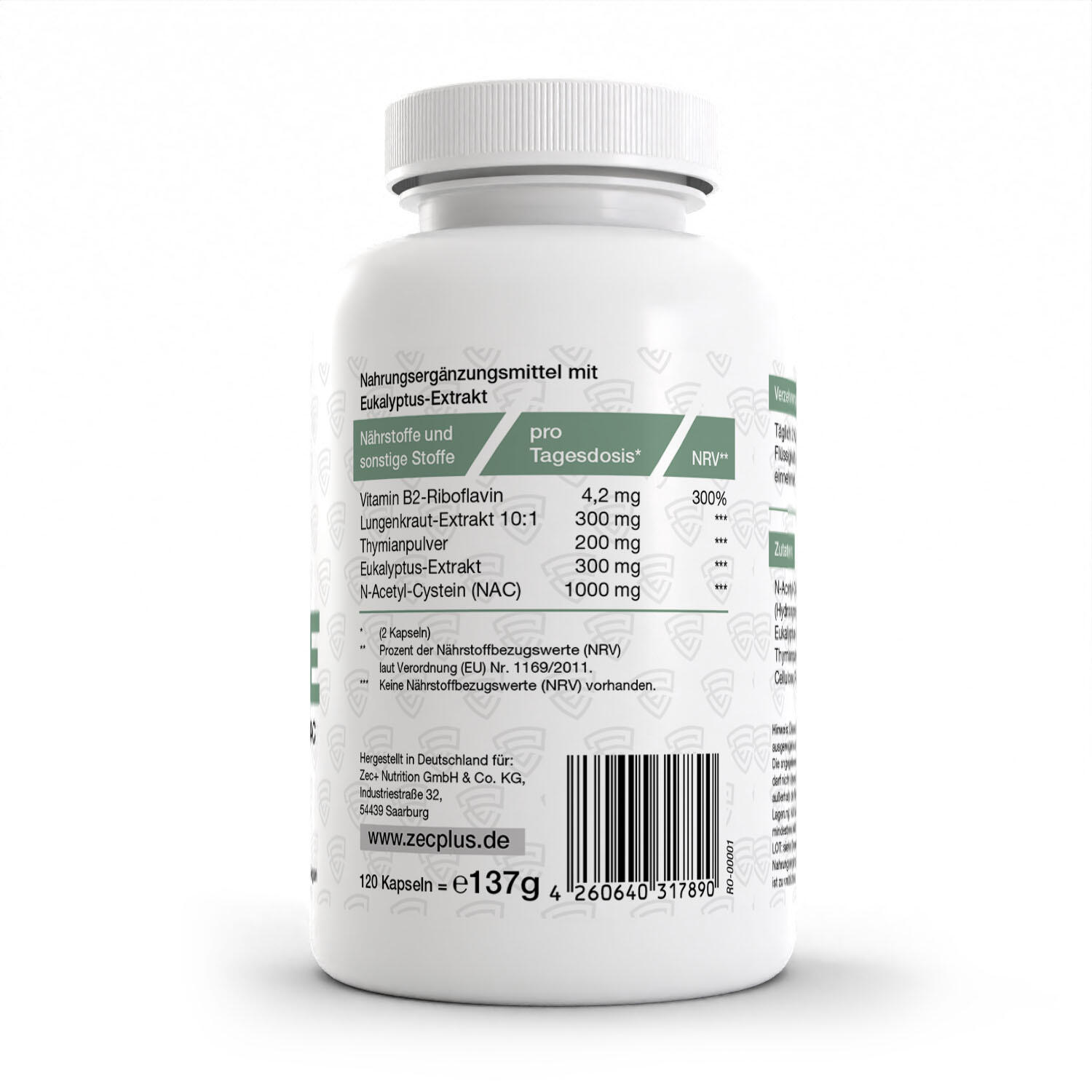 Zec+ Protect Lunge (120 Caps) Unflavoured - Vitamines, minéraux et santé 2/3