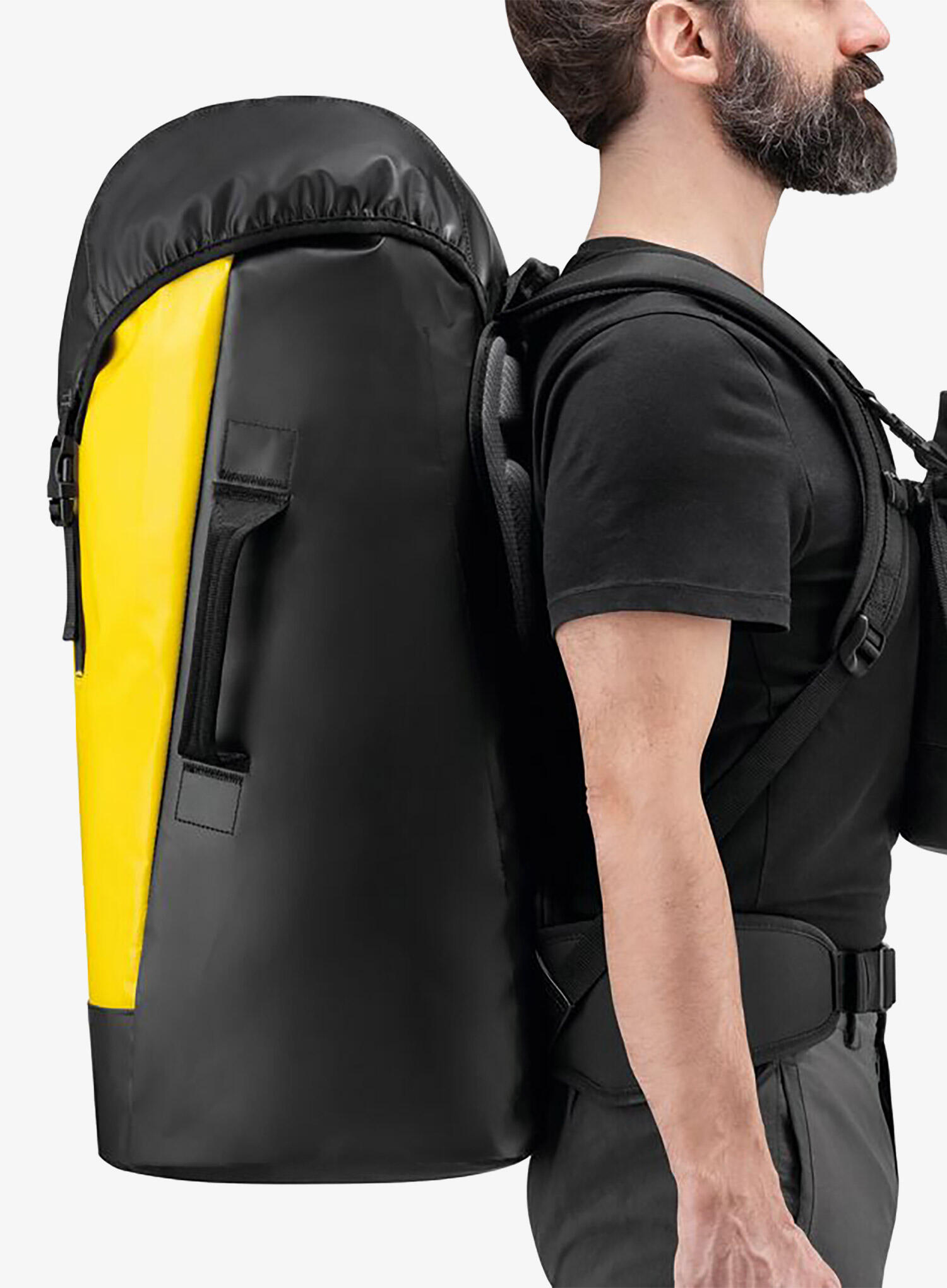 Sacca trasporto PETZL Transport 60 L gialla in TPU, ergonomica 3/4