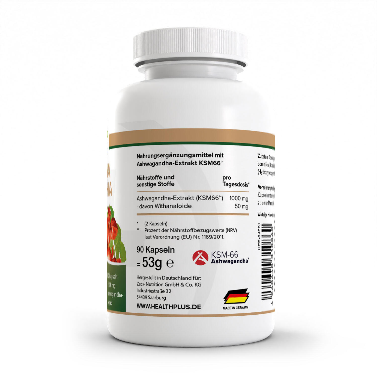 Zec+ Health+ Ashwagandha (90) Unflavoured - Vitamines, minéraux et santé 2/3