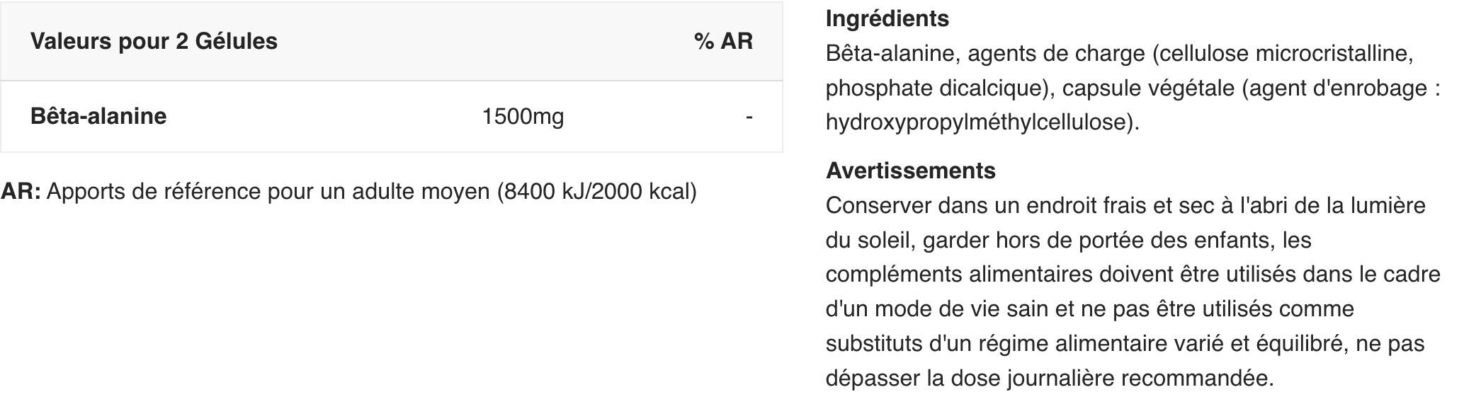 Bêta-alanine - Beta-Alanine 1500 - 120 Gélules 2/3