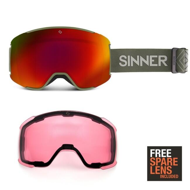 Ochelari ski snowboard SINNER Snowflake, Verde Inchis, Unisex