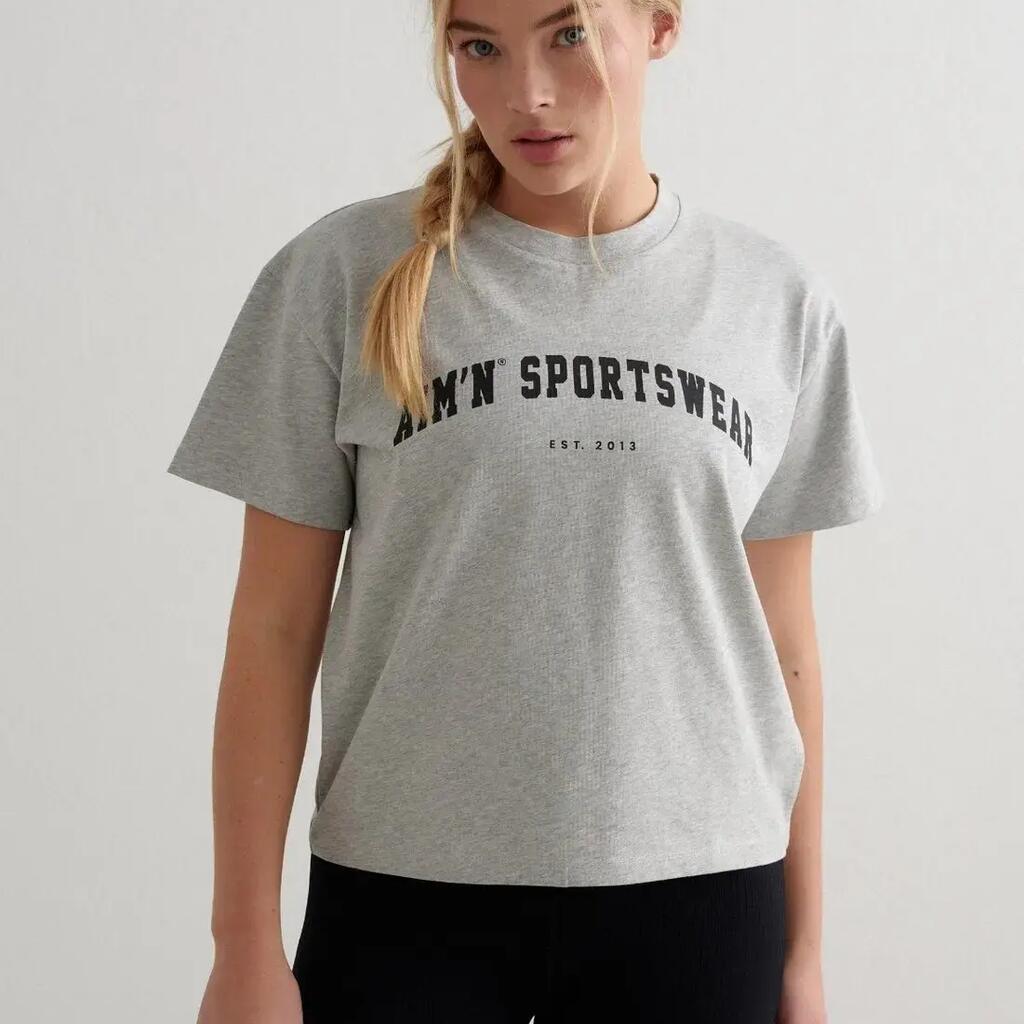 Women's T-shirt Short Sleeve Boxy Cotton Varsity Grey Melange