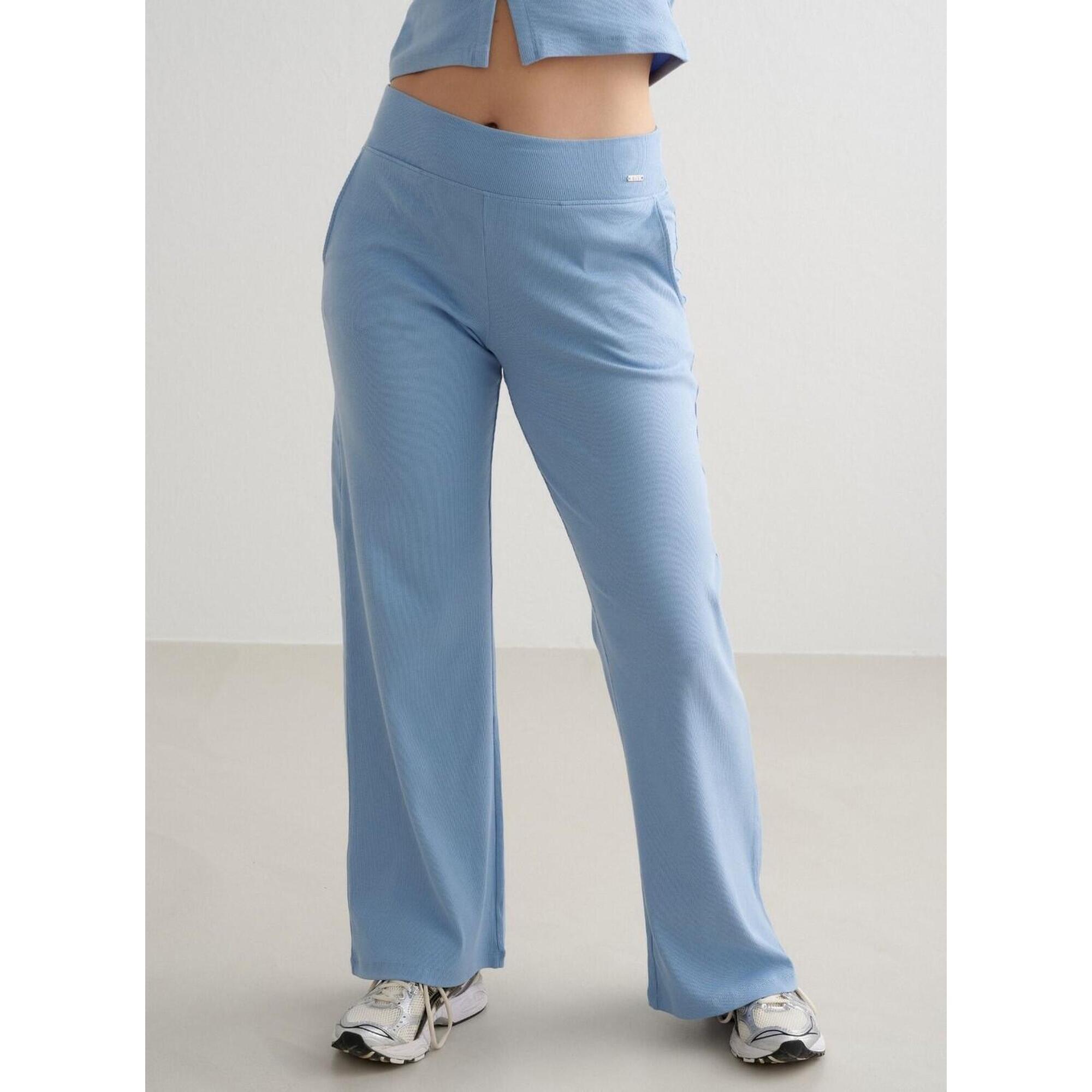 Aim'n - Pantalon De Yoga Pour Femmes À Jambes Larges Côtes Poids Léger Bleu Clair - Pantalons - Bleu - 44 L - Decathlon