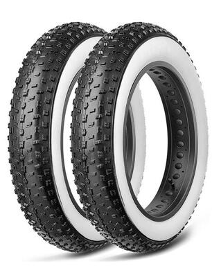 COPPIA COPERTONE FAT BIKE TASSELLATO 20 X 4.0 BIANCO/NERO BICI ELETTRICA FASCIA