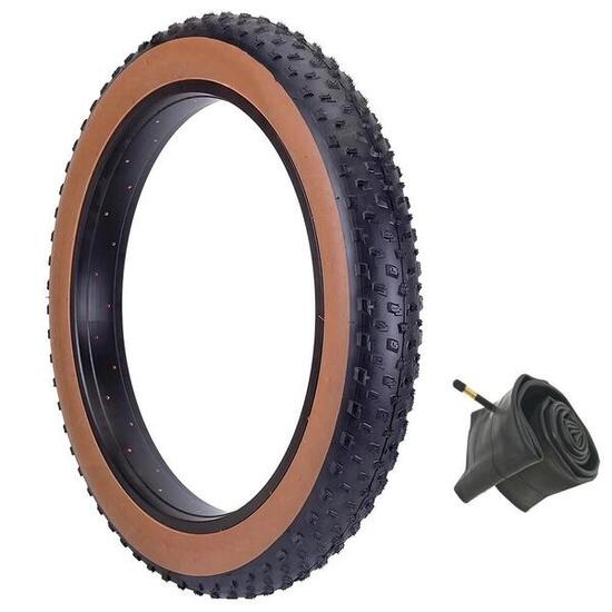 Copertone Fat Bike Tassellato 20 X 4.0 + Camera D'Aria Marrone/Nero Bici Elettri
