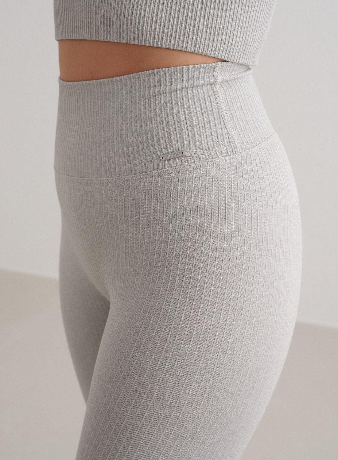 Mujer Leggings Acanalado Sin Costura Gris Jaspeado 5/6