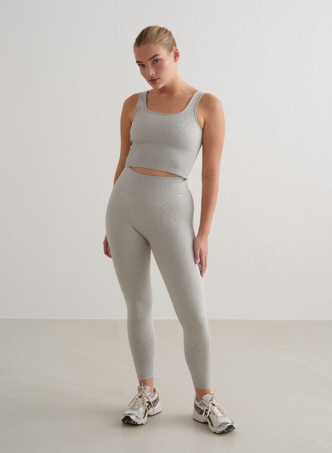 Mujer Leggings Acanalado Sin Costura Gris Jaspeado 2/6