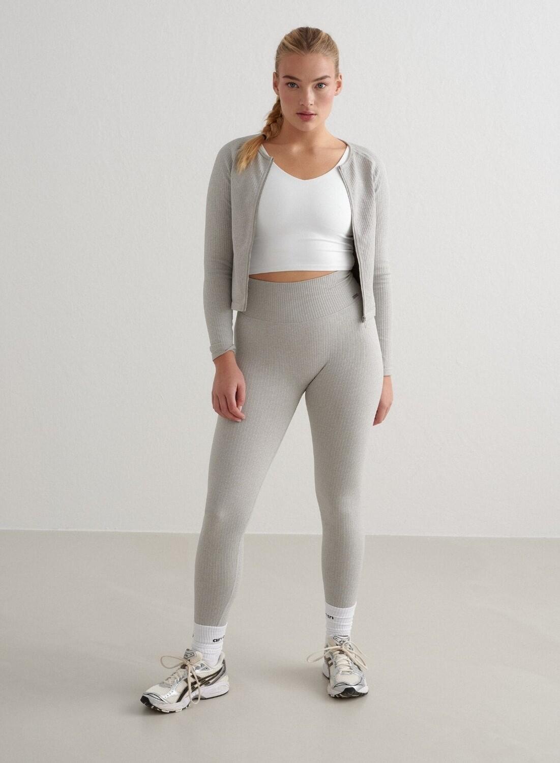 Mujer Leggings Acanalado Sin Costura Gris Jaspeado 4/6