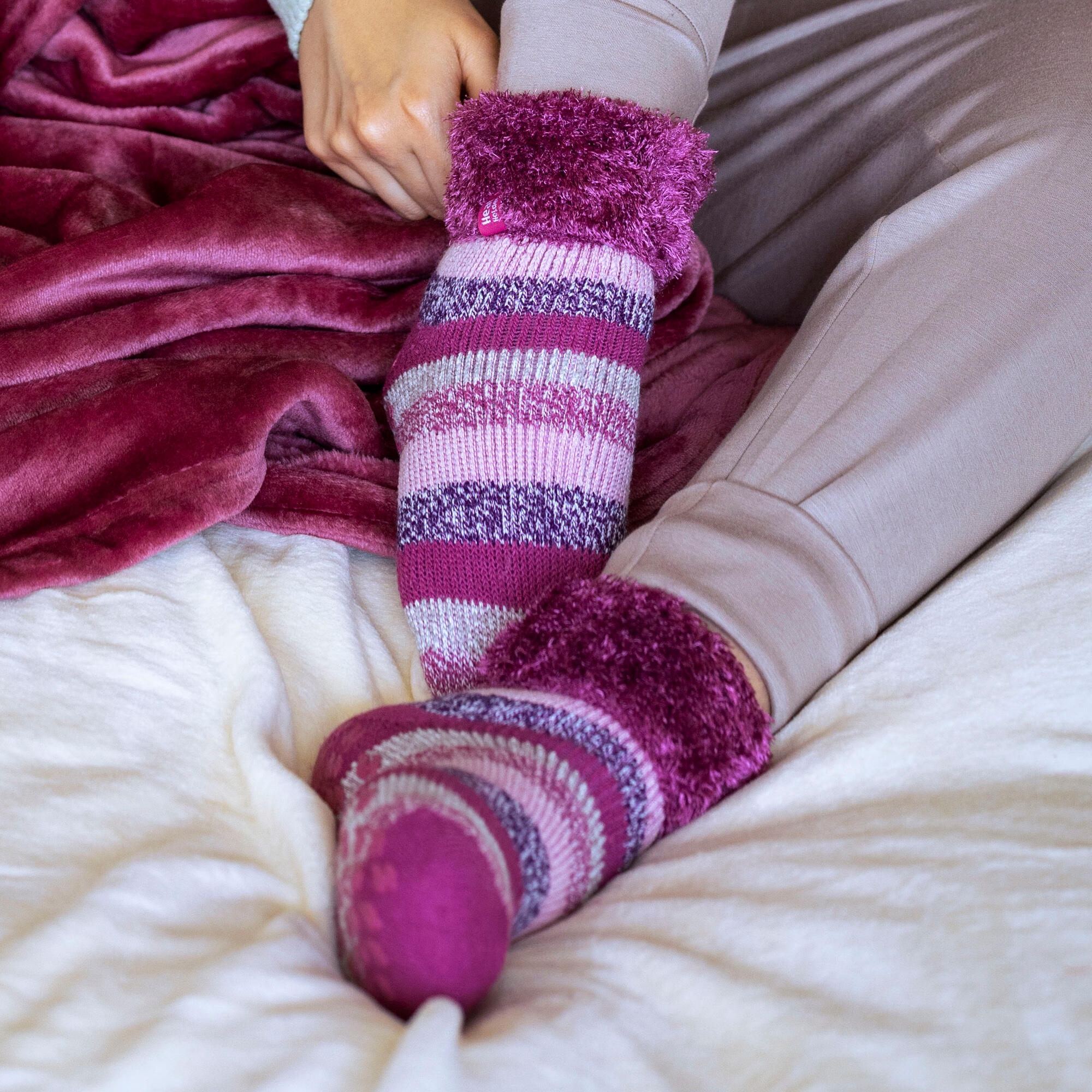 Ladies Soft Stripe Lounge Socks for Winter 4/6