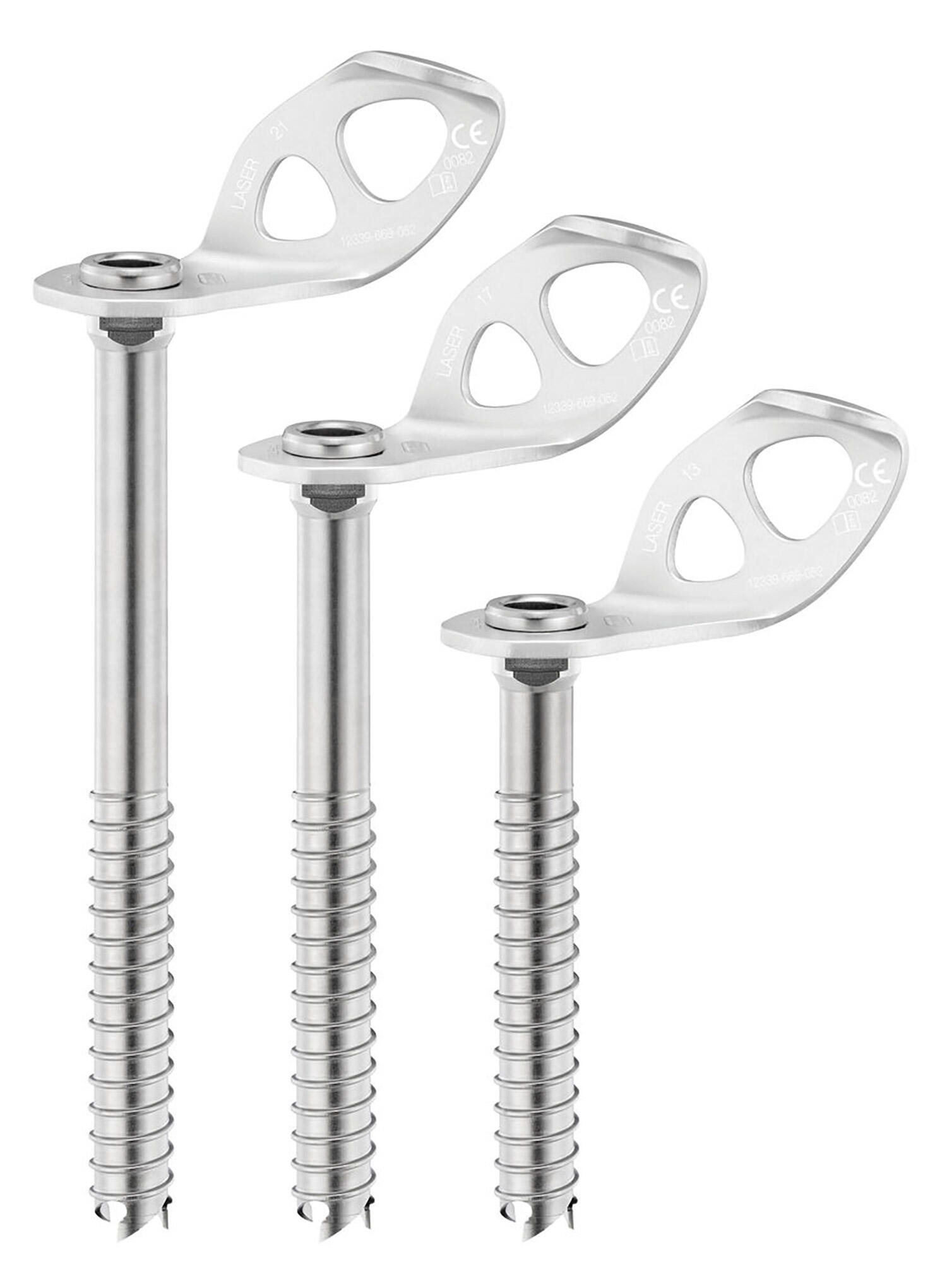 Broche à glace Petzl Laser 13 cm acier fileté pointe 3 dents plaque aluminium 3/4