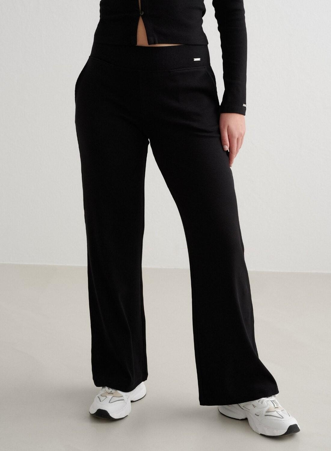 AIM'N Dames Yoga Broek met Wijde Pijpen Geribbelde Lichtgewicht Zwart