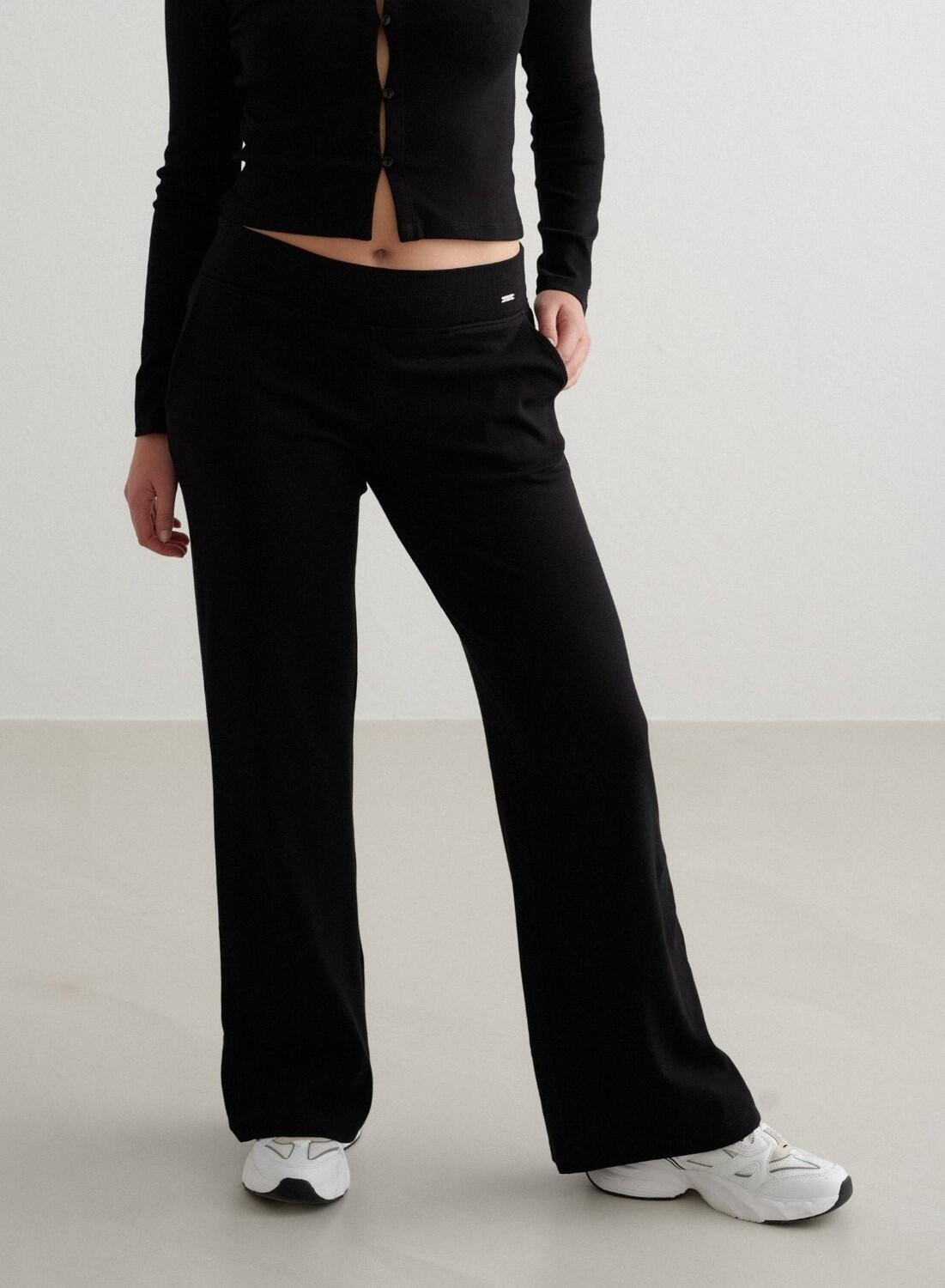 Dames Yoga Broek met Wijde Pijpen Geribbelde Lichtgewicht Zwart 4/4