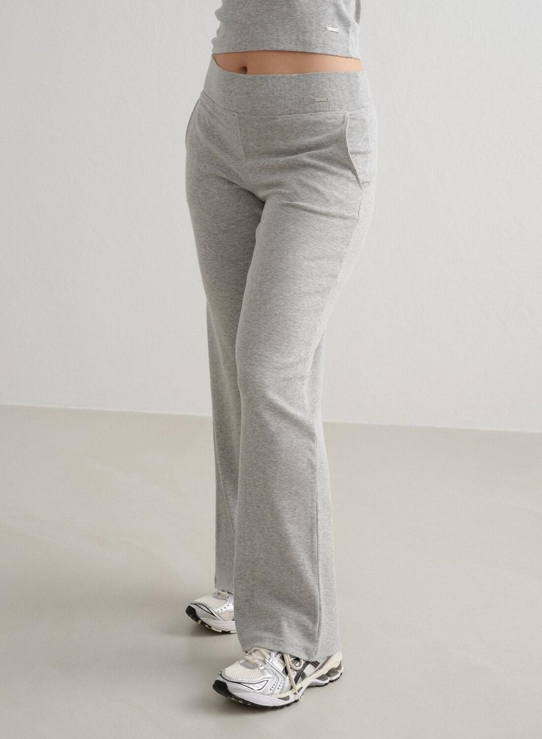 Dames Yoga Broek met Wijde Pijpen Geribbelde Lichtgewicht Grijs Gemêleerd 6/6