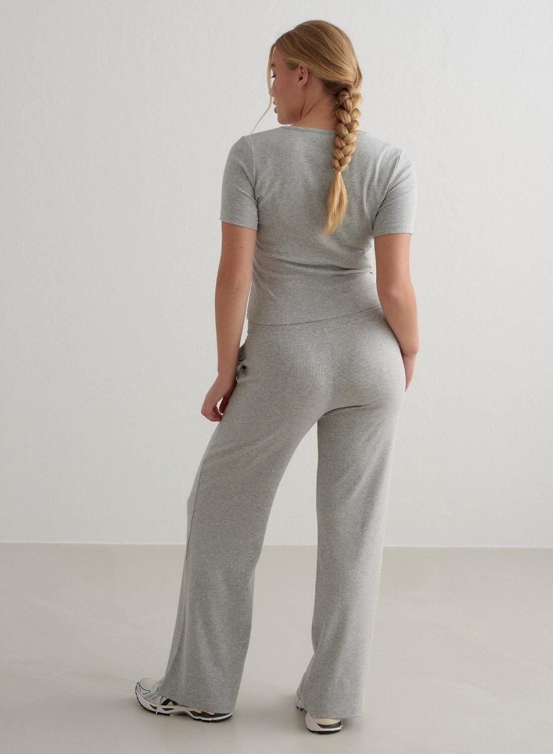 Dames Yoga Broek met Wijde Pijpen Geribbelde Lichtgewicht Grijs Gemêleerd 3/6