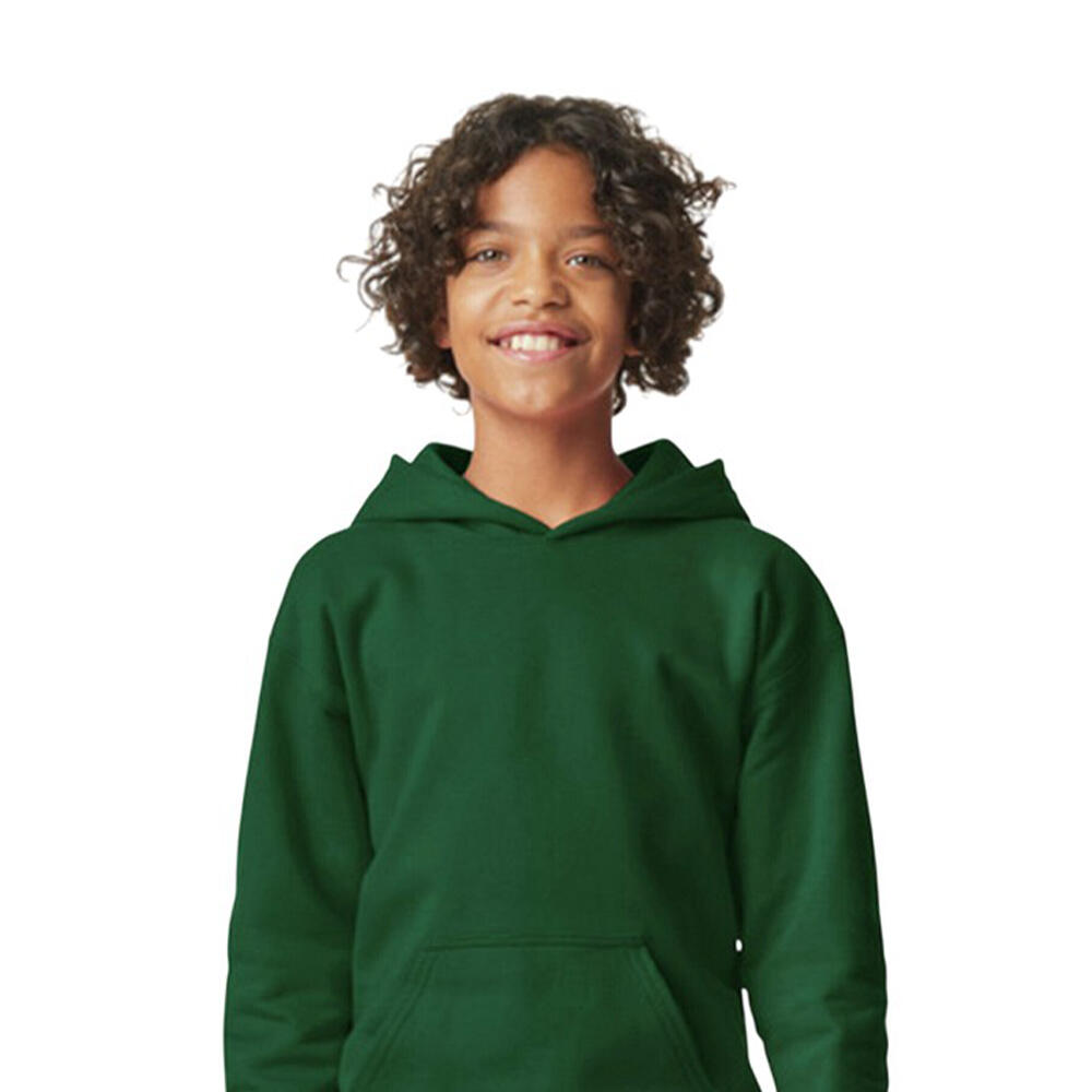 Felpa Con Cappuccio Semplice Peso Medio Bambini Gildan Softstyle Verde Foresta 2/2