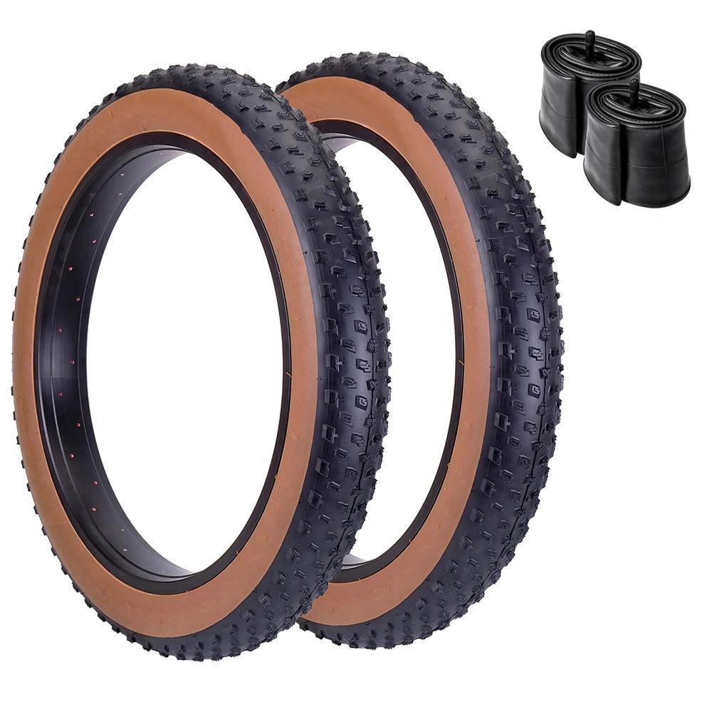 MADICKS COPPIA COPERTONE FAT BIKE TASSELLATO 20 X 4.0 + CAMERA D'ARIA MARRONE/NERO
