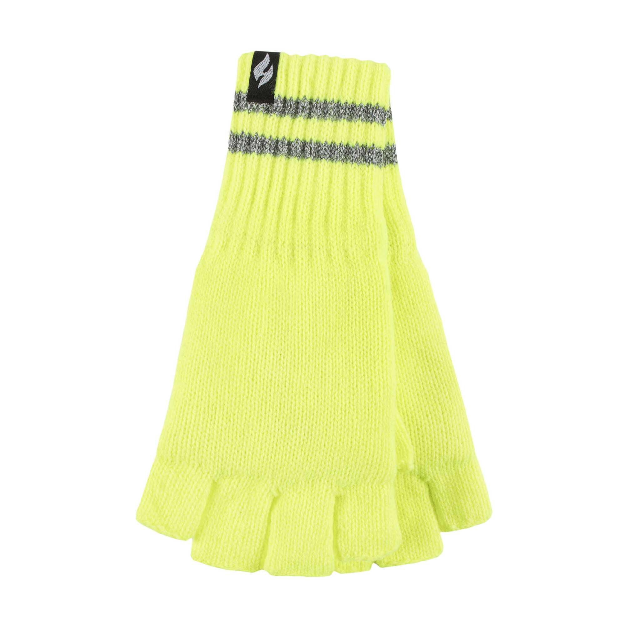 HEAT HOLDERS Mens Hi Vis Reflective Fleece Lined Thermal Winter Fingerless Gloves