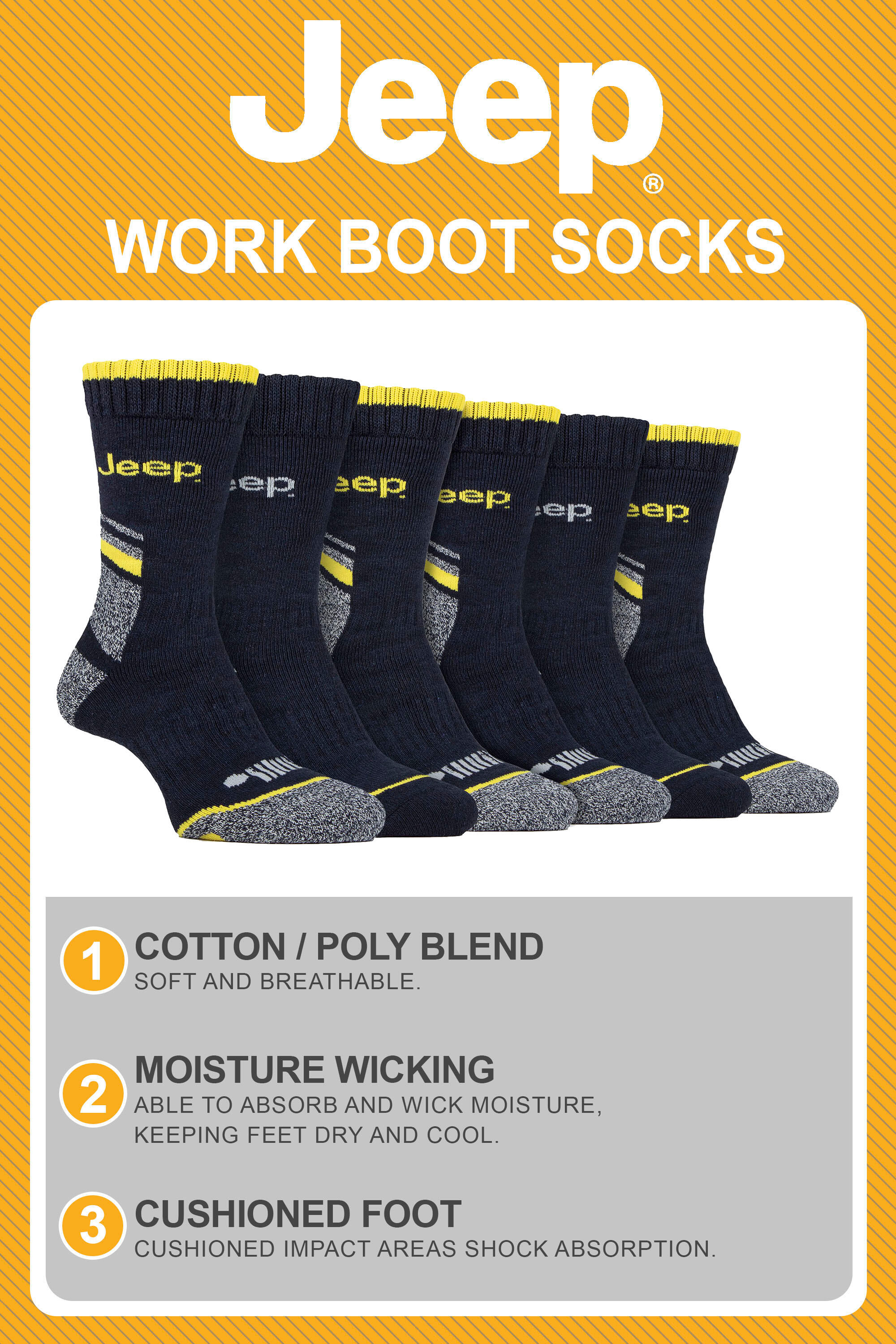 Mens 6 Pack Heavy Duty Work Socks with Reinforced Heel and Toe 4/4