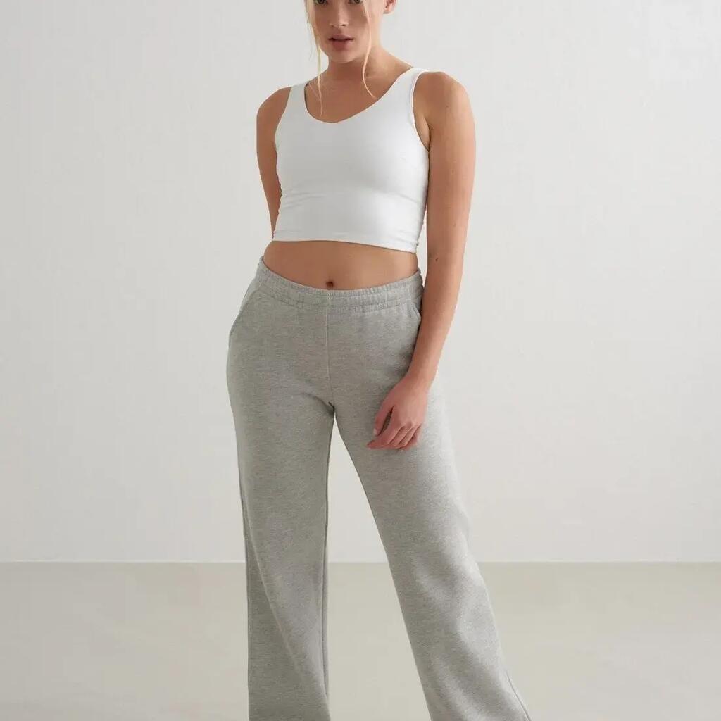 Women's Sweatpants Wide-Leg Super-Soft Regular Fit Elastic Waist Grey Melange