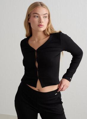 Damen Yoga Strickjacke Gerippt Lichtgewicht Schwarz