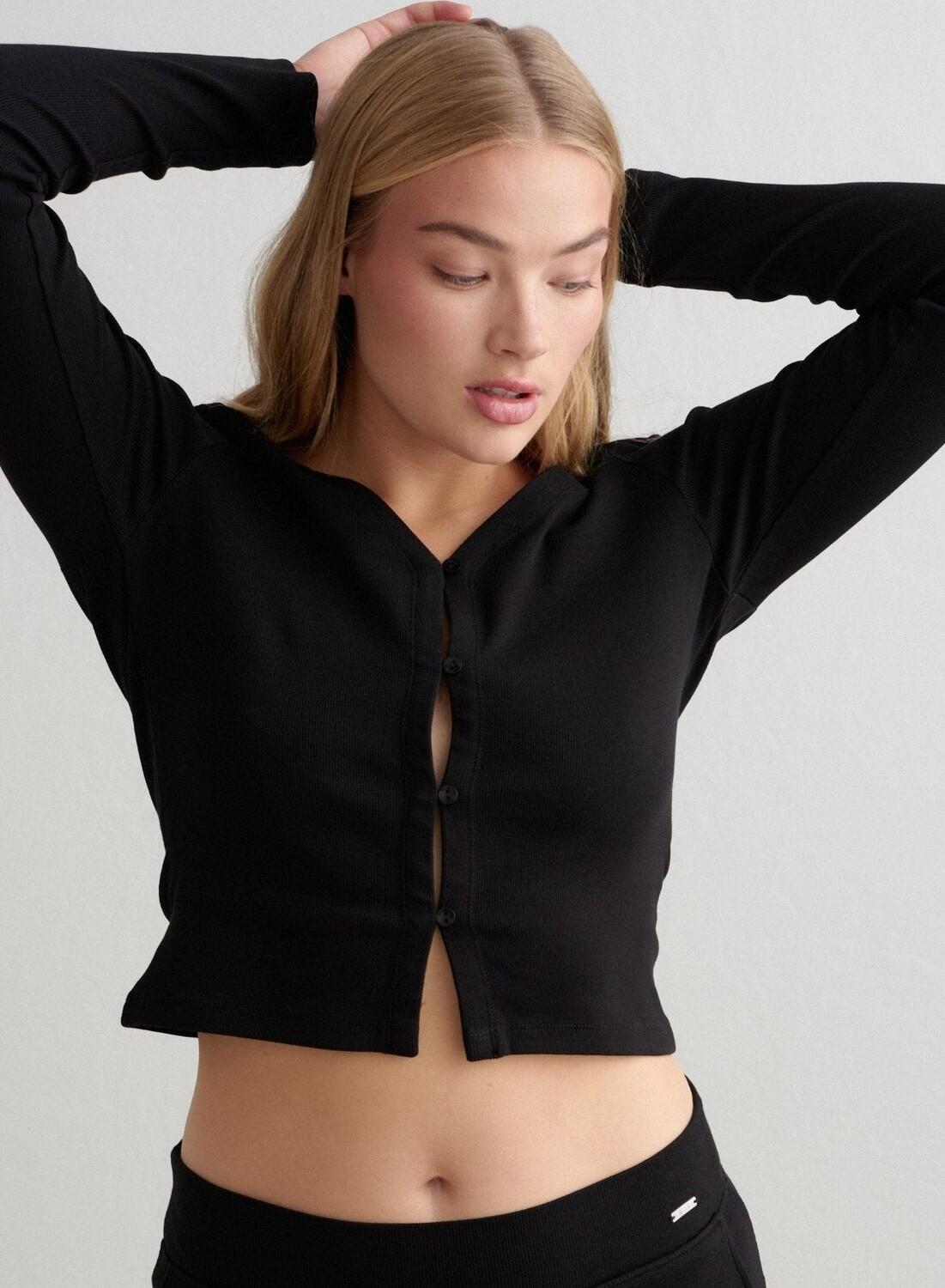 Femme Cardigan Côtelé Léger Noir 5/6