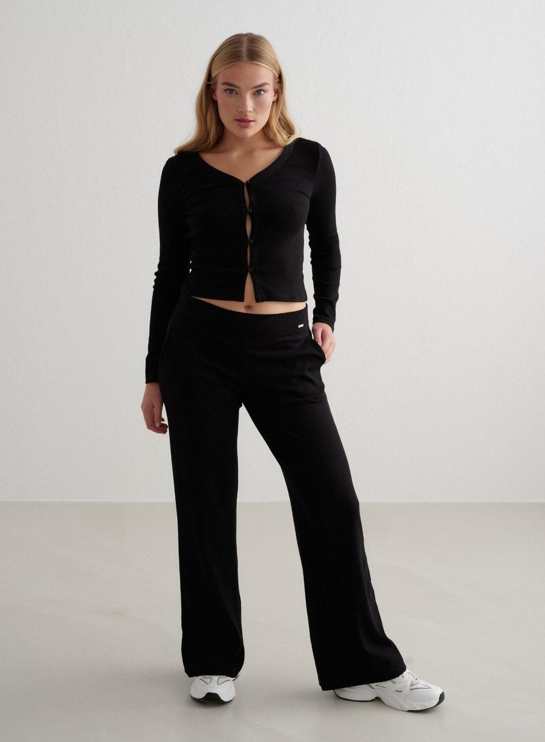 Femme Cardigan Côtelé Léger Noir 3/6