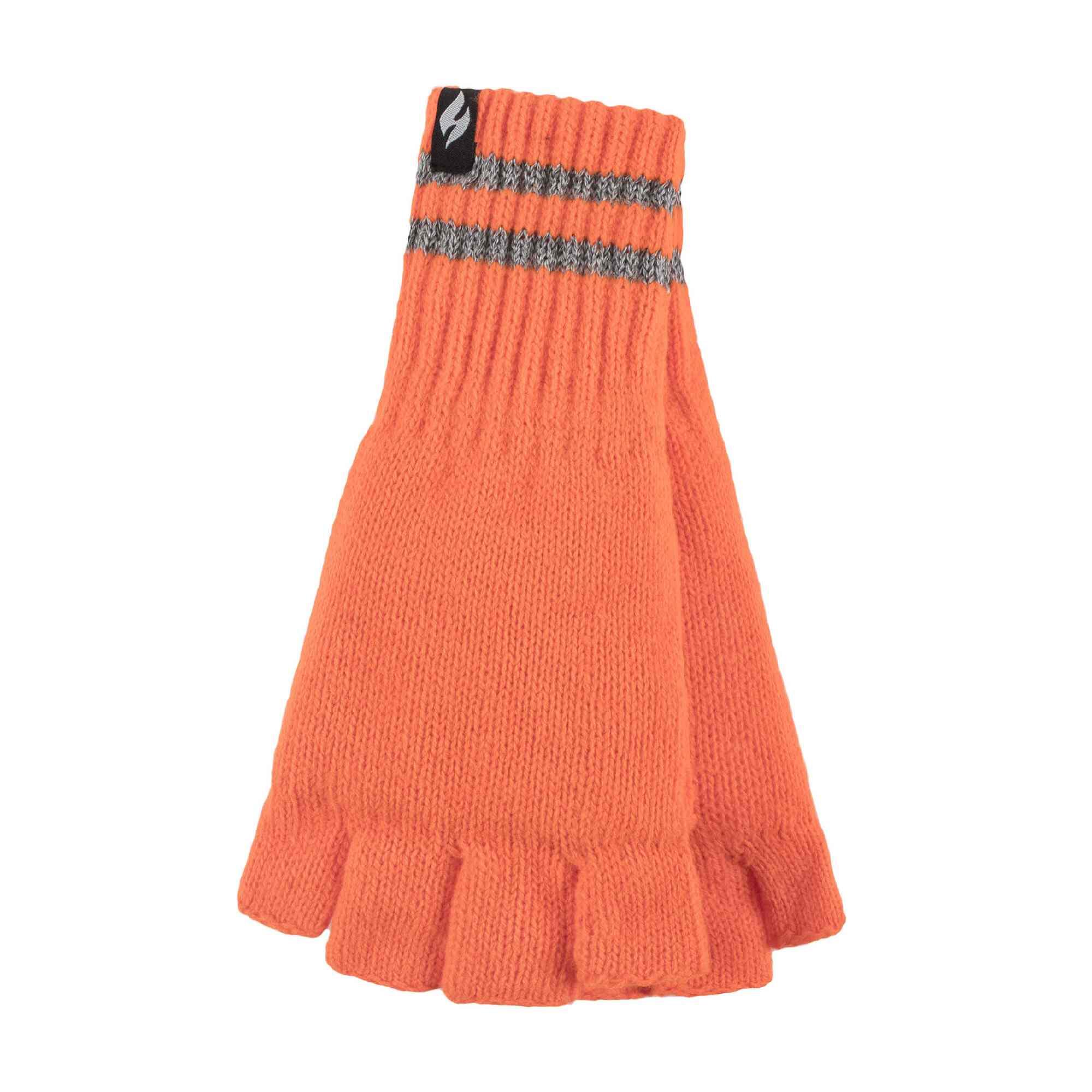 HEAT HOLDERS Mens Hi Vis Reflective Fleece Lined Thermal Winter Fingerless Gloves