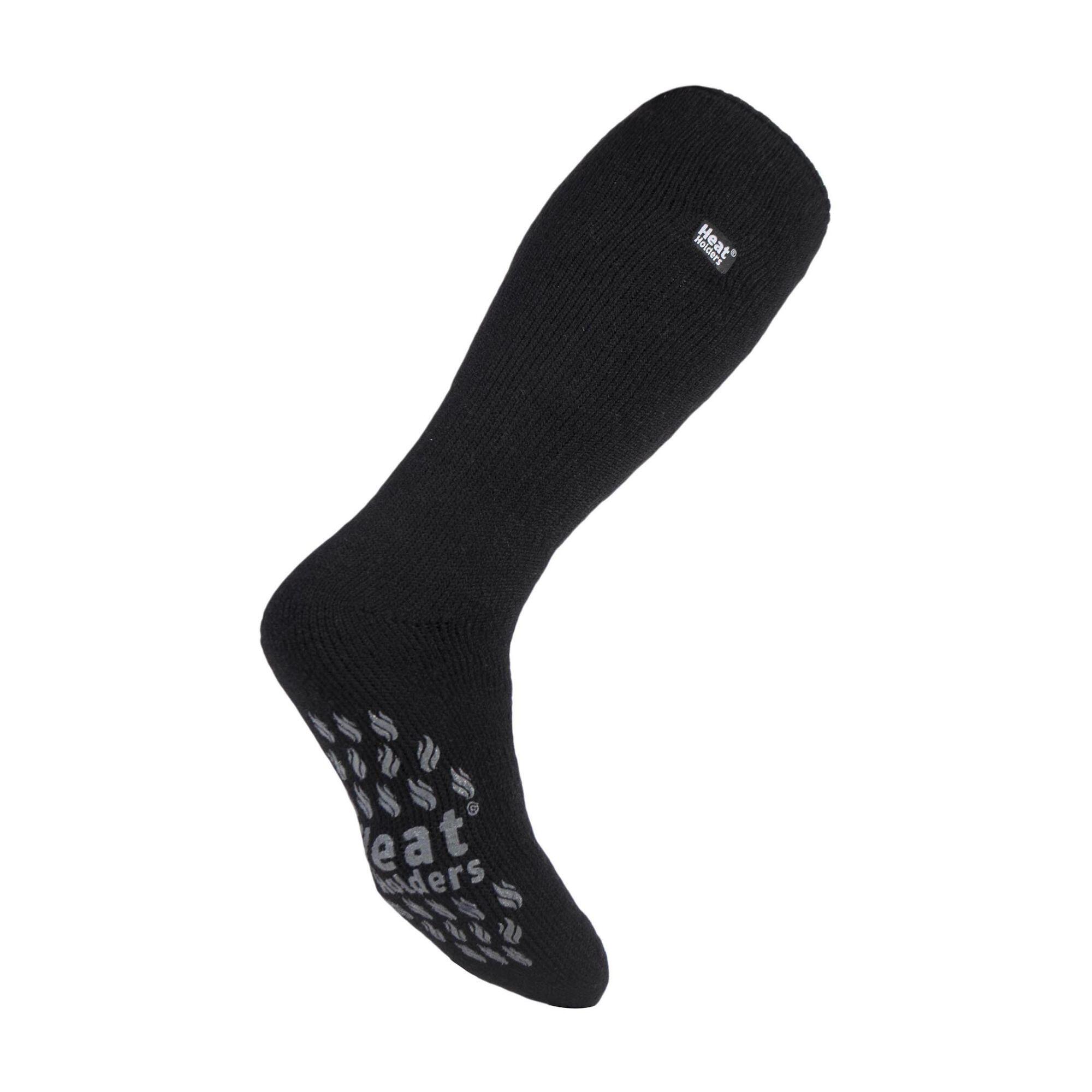 HEAT HOLDERS Mens Winter Fleece Lined Knee High Slipper Socks with Anti Slip Grippers