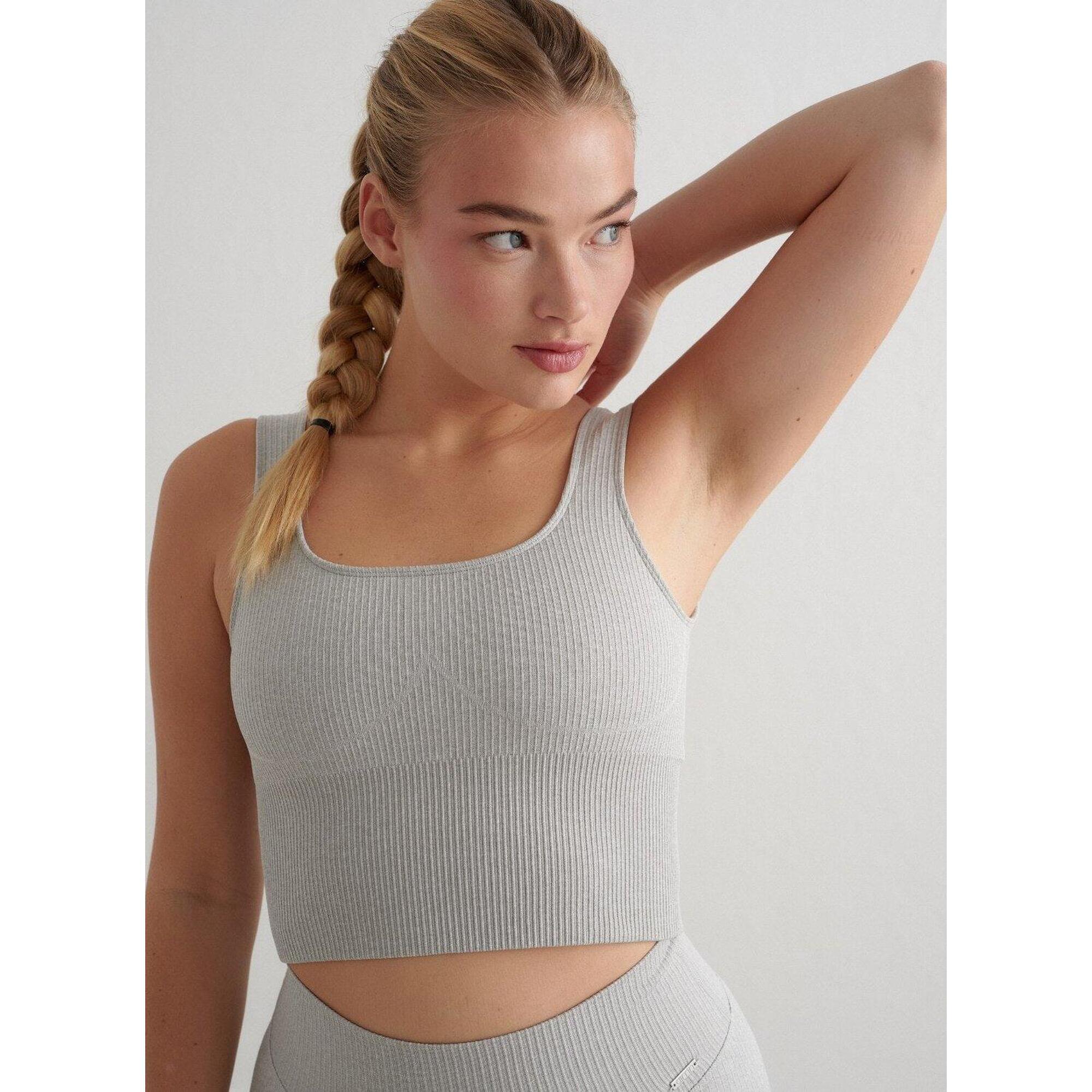 Aim'n - Femme Soutien-gorge De Sport Côtelé Sans Couture Bralette Gris Mélangé - Brassière - Gris - 48 Xl - Decathlon