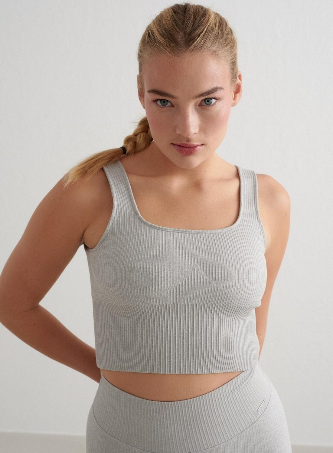 Femme Soutien-gorge de sport Côtelé Sans Couture Bralette Gris Mélangé 4/6