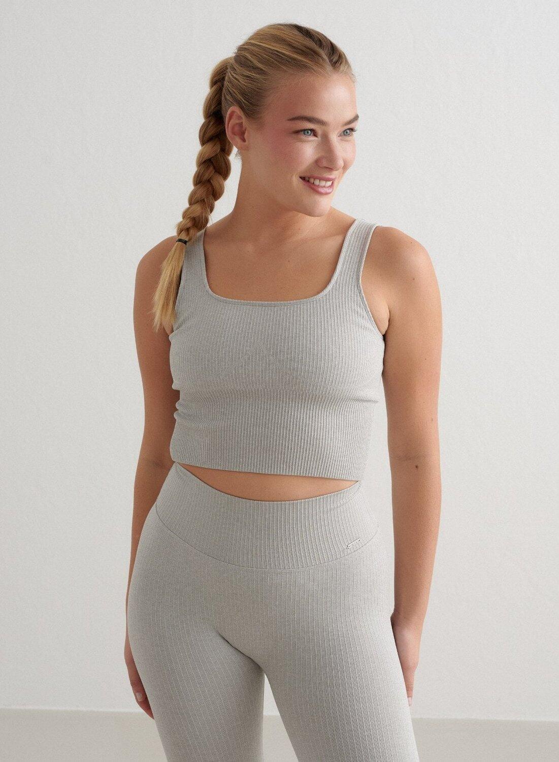 Femme Soutien-gorge de sport Côtelé Sans Couture Bralette Gris Mélangé 3/6