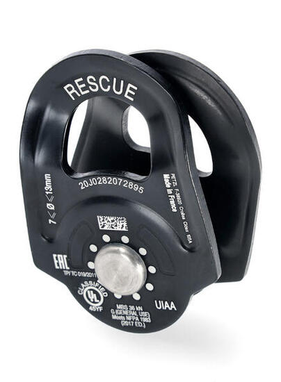 Petzl Rescue Rolle 38 mm schwarz, hochfest 8 kN, für Seile 7–13 mm