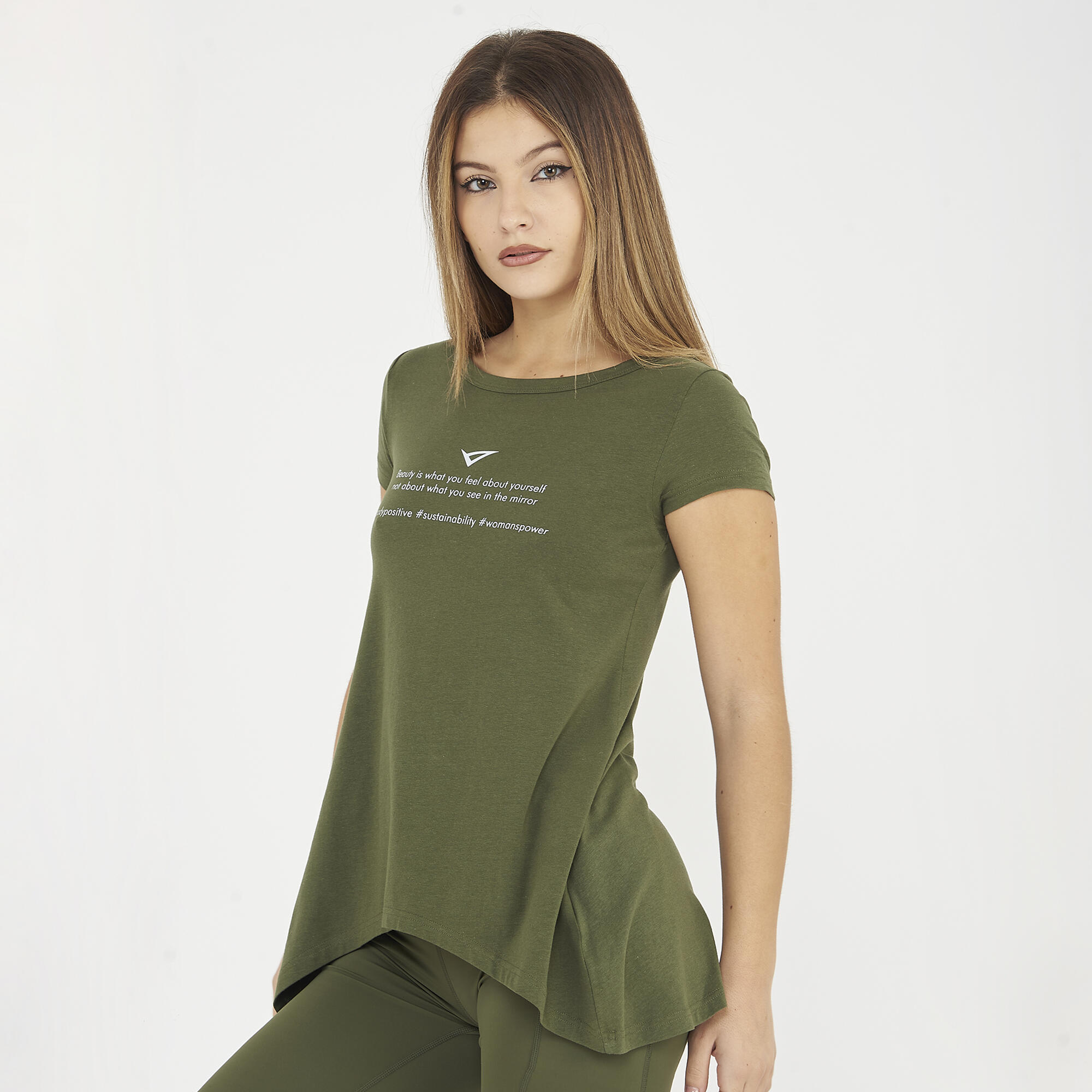 t-shirt ginnastica europa donna verde militare 5/6