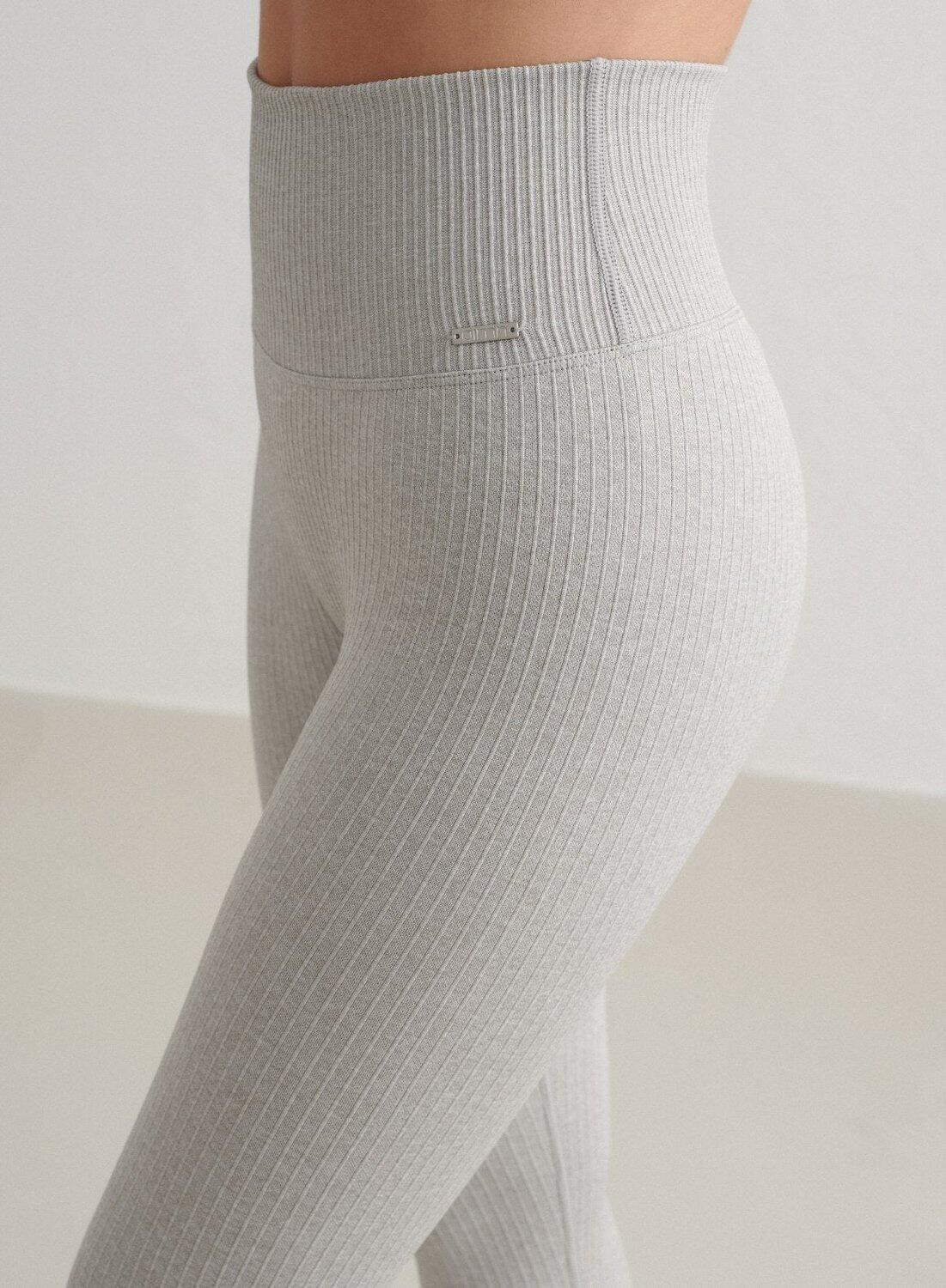 Damen Yoga Leggings Petite Gerippt Nahtlos Grau Melange 4/7