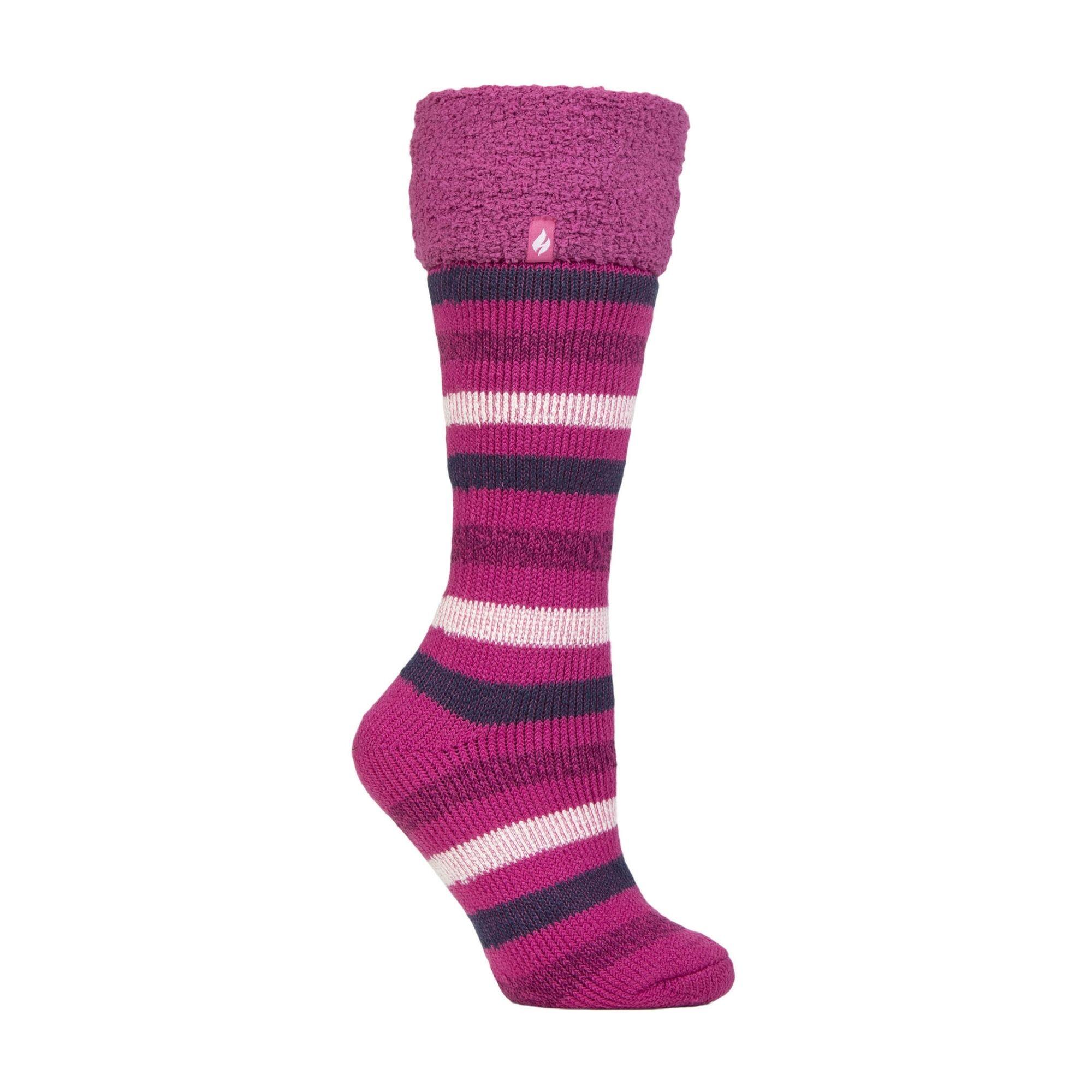 HEAT HOLDERS Ladies Multicoloured Striped Patterned Long Wellington Boot Thermal Socks