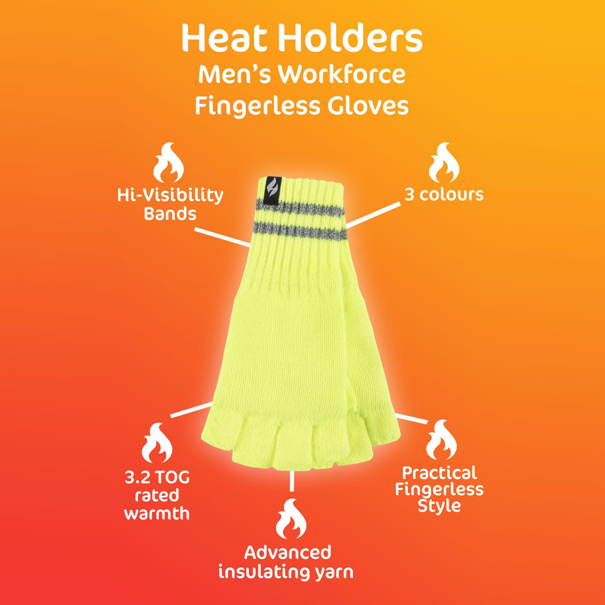 Mens Hi Vis Reflective Fleece Lined Thermal Winter Fingerless Gloves 6/6