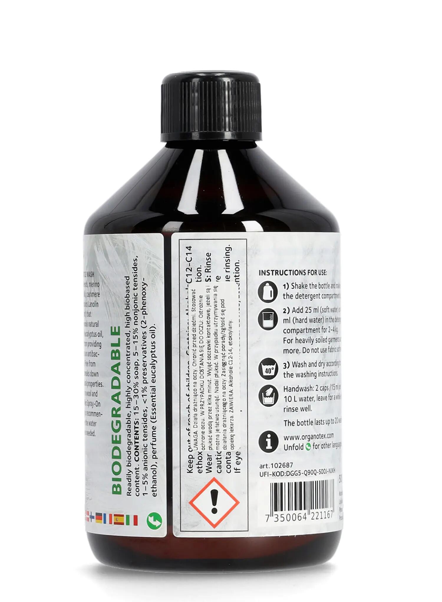 Płyn do prania OrganoTex BioCare Wool Down Wash 500 ml 2/4