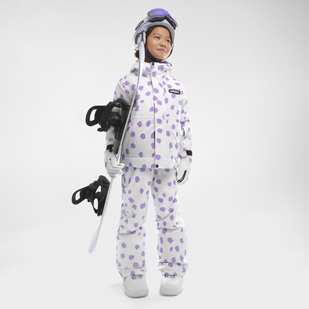 Kinder Wintersport Snowboard-Trägerhose für Mädchen KB1-G Polka Lila 6/7