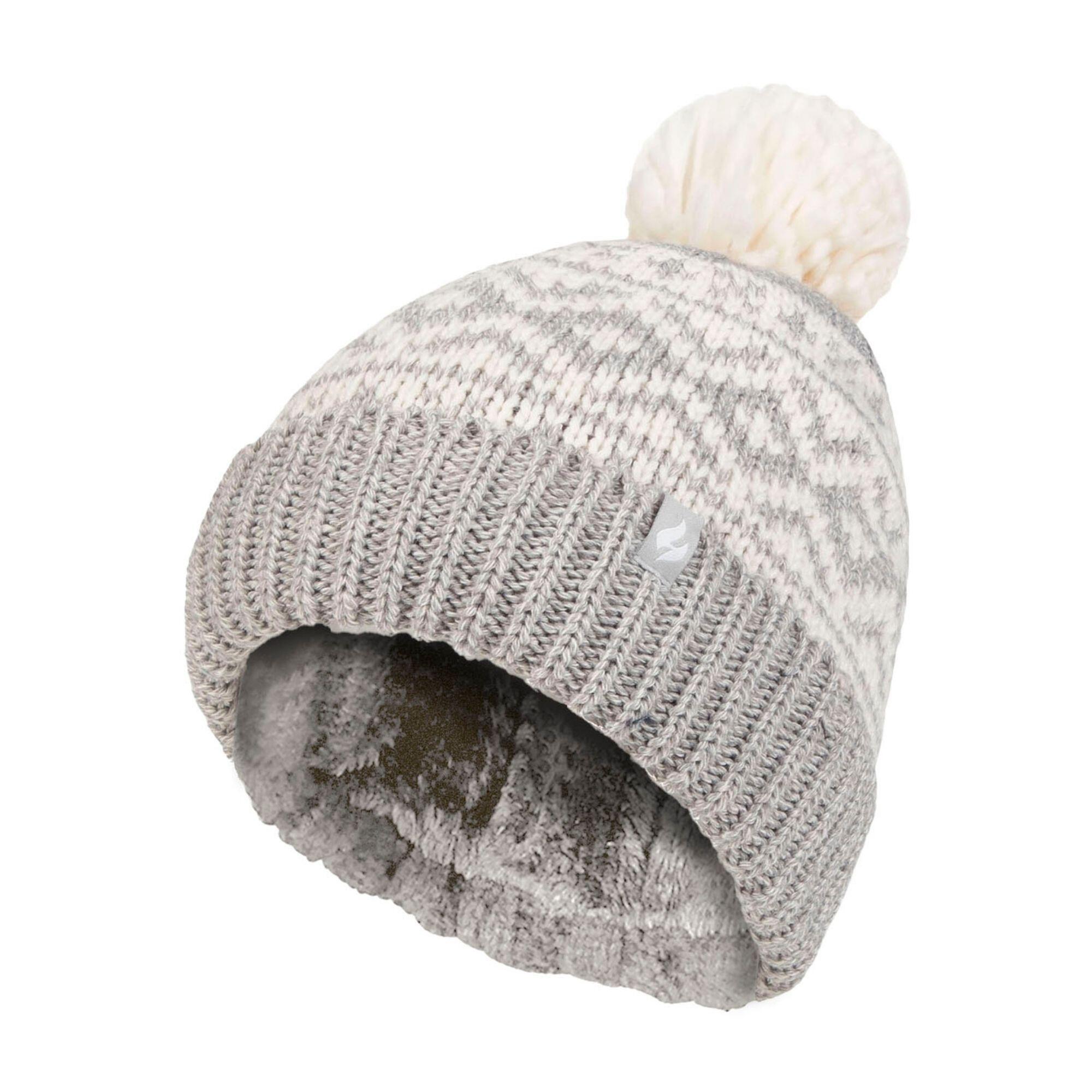 HEAT HOLDERS Cozy Patterned Bobble Hat for Women | Cable Knit Beanie with Fleece Lining