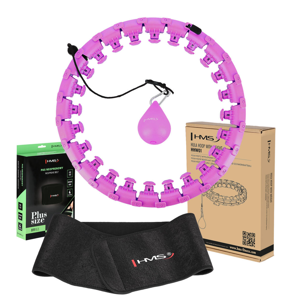Hms - Ensemble De Cerceaux Avec Languettes Et Poids Hhw12 + Ceinture Plus Size Hms - Hula Hoop - Noir|violet - Taille Unique - Decathlon