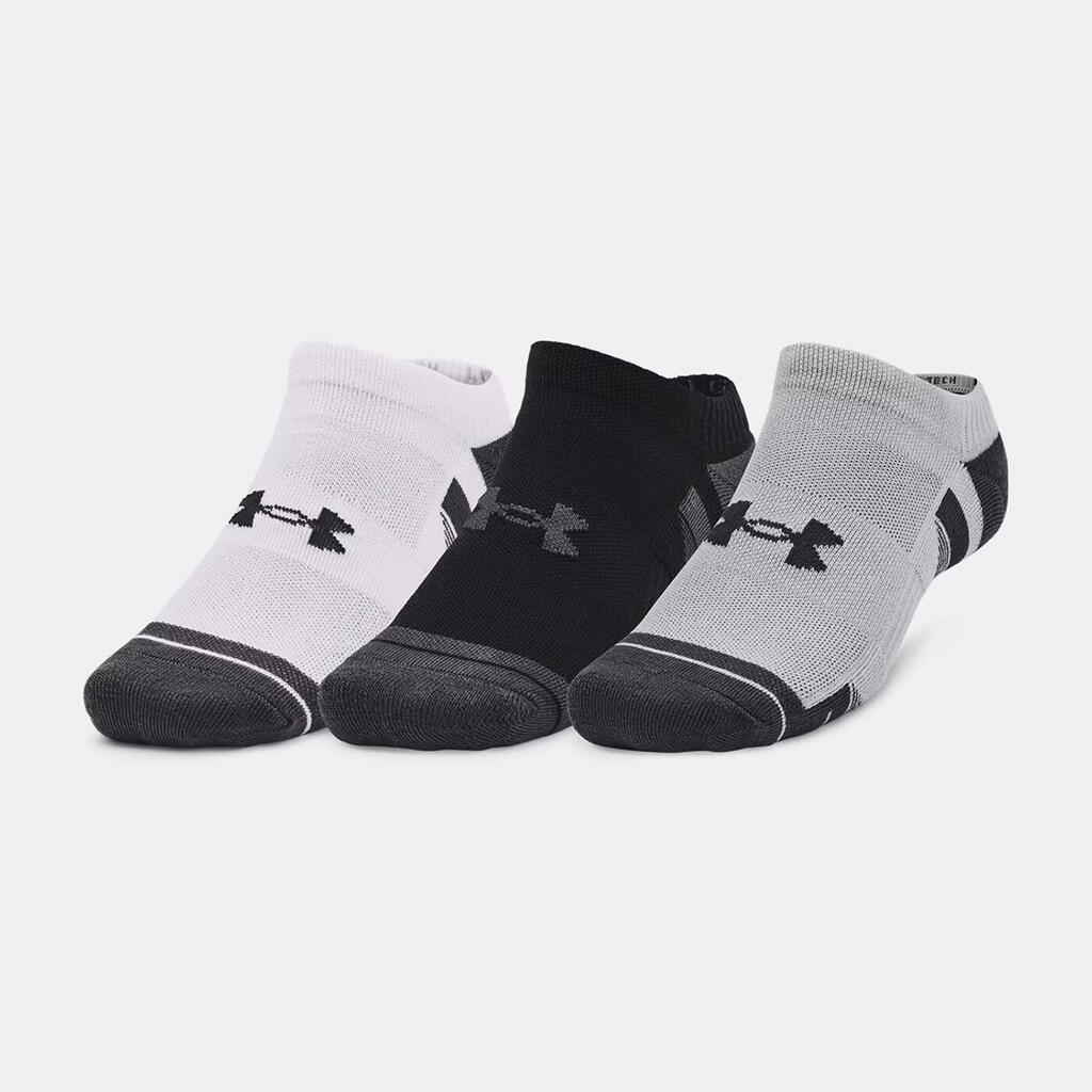 Pack of 3 Under Armour Performance Tech No-Show Socks – Grey, White and Black