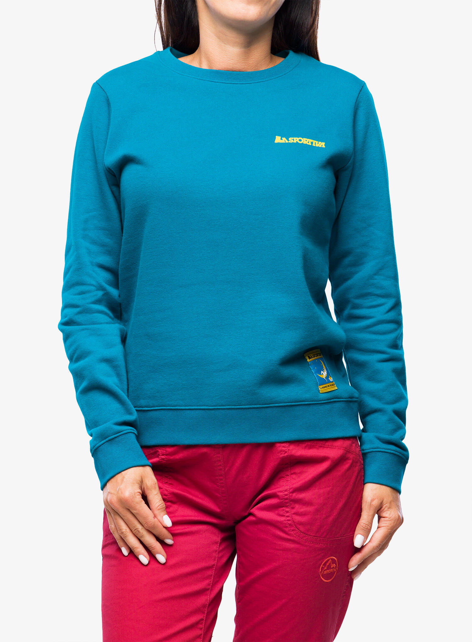 Tee-shirt manches longues La Sportiva Climbing on the Moon bio bleu-jaune 1/7
