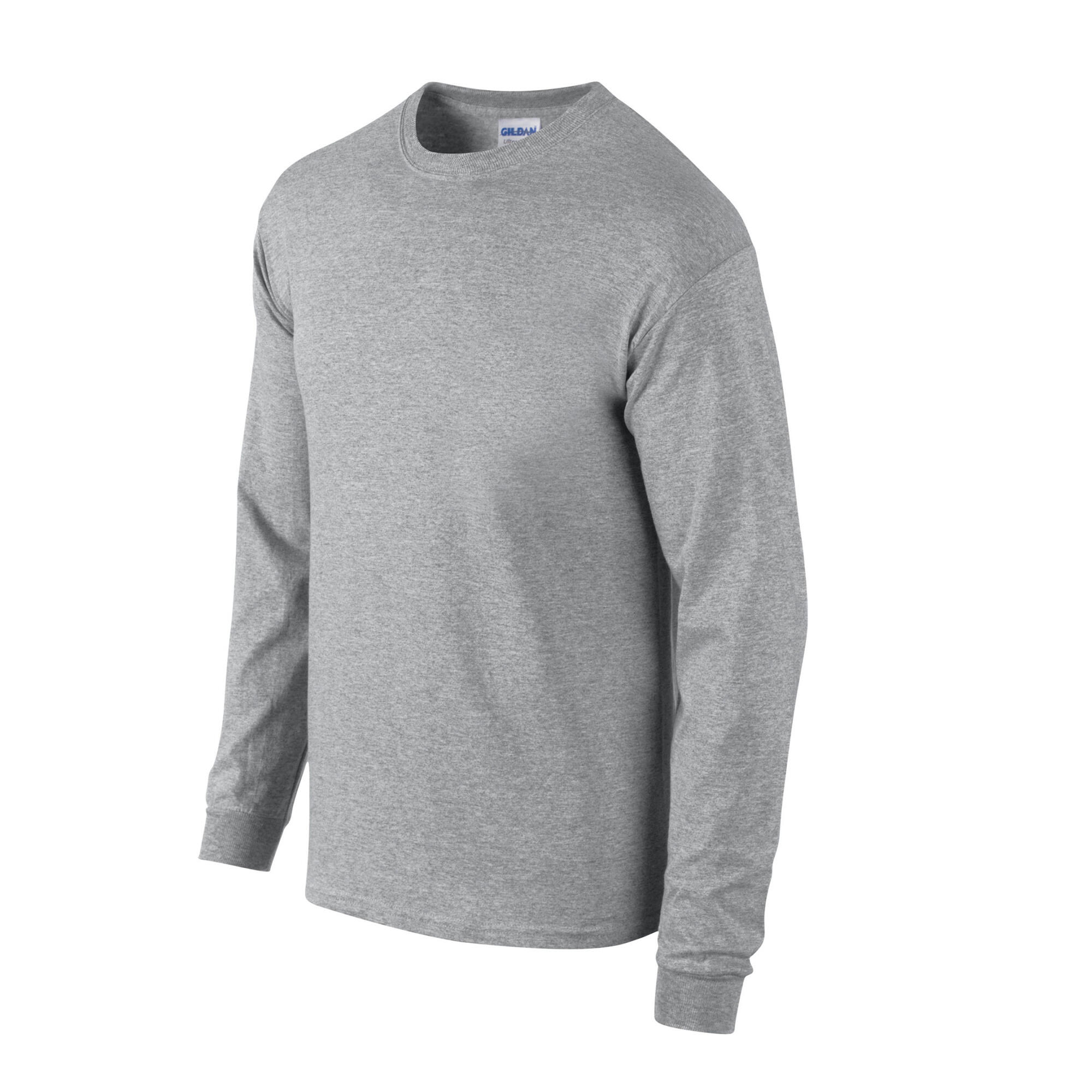 Camiseta Lisos de Algodón Ultra de Manga Larga para Adultos Unisex Gris 3/3