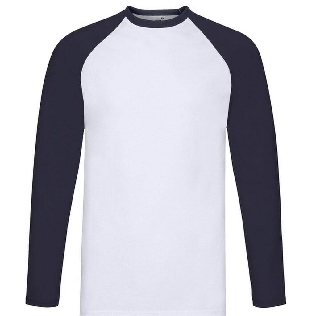 Mens Valueweight LongSleeved Baseball TShirt (White/Deep Navy)