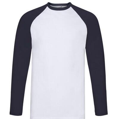 Heren valueweight baseball tshirt met lange mouwen (witte/diepe marine)