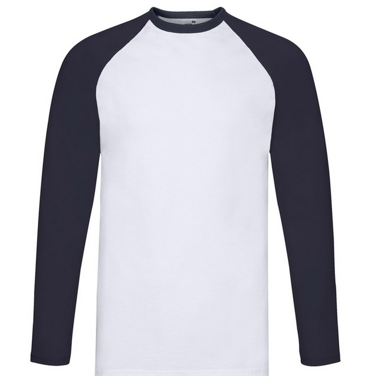 Fruit Of The Loom - Tshirt Valueweight Homme (blanc / Bleu Marine Sombre) - T-shirt Manches Longues - Blanc|bleu - 42 M/l - Decathlon