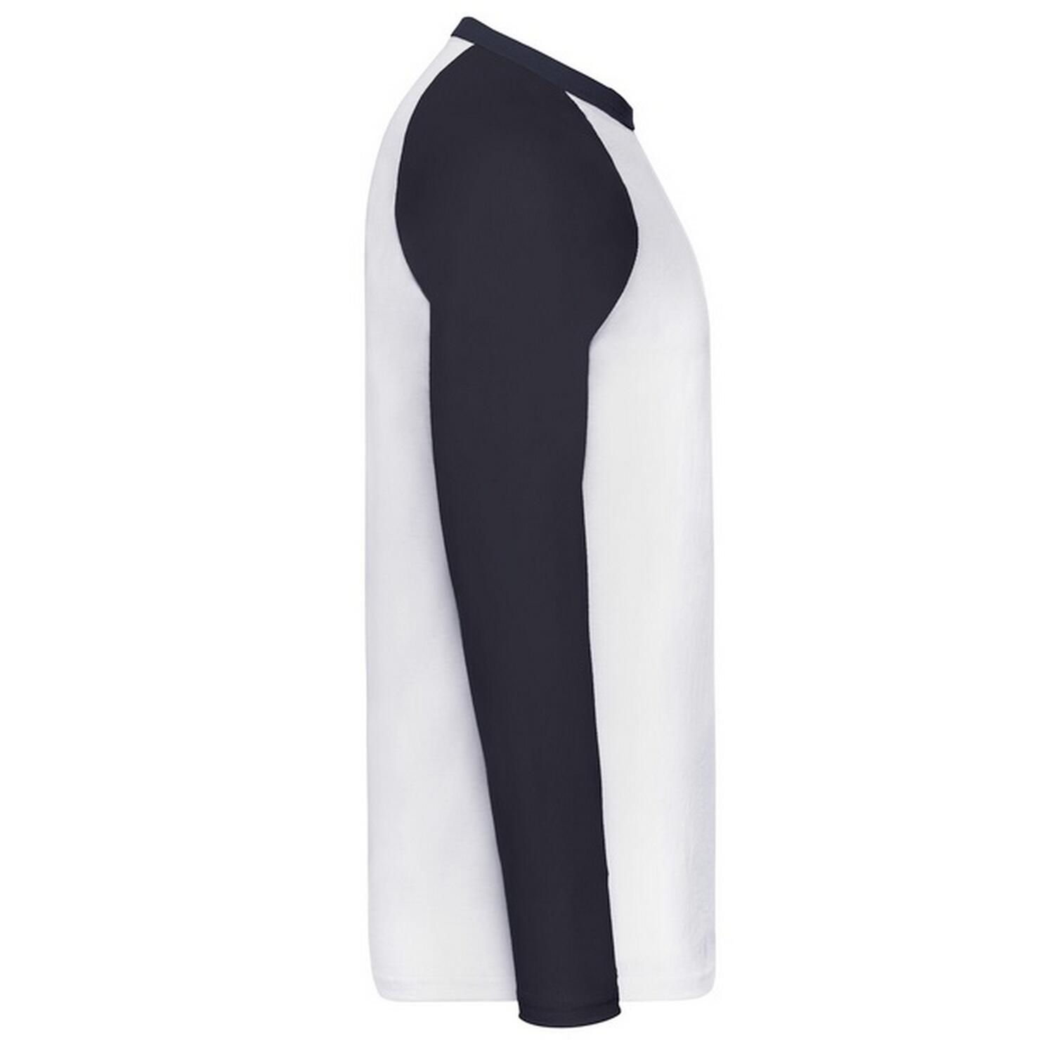 Heren Valueweight Baseball Tshirt met lange mouwen (Witte/diepe marine) 3/3