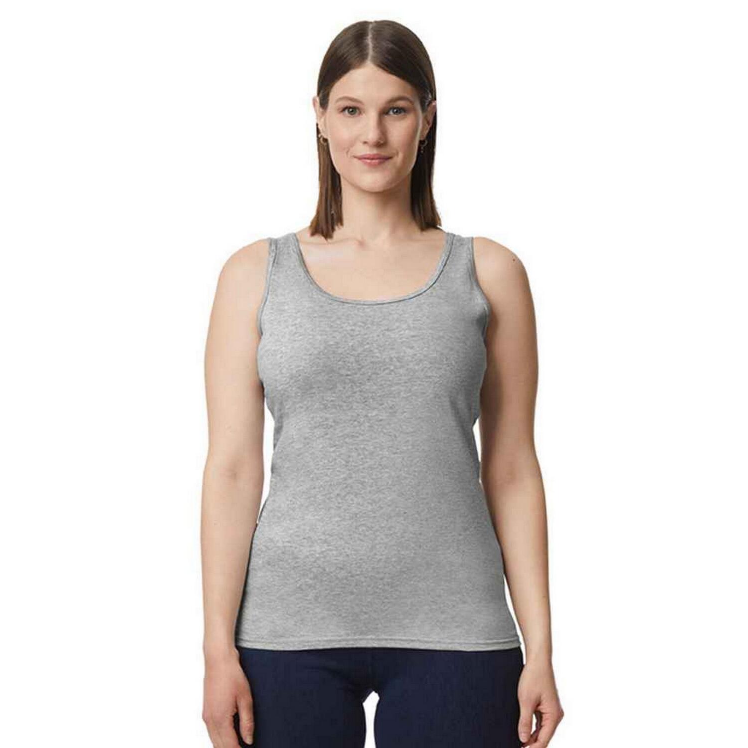 GILDAN Camiseta Sin Mangas Softstyle Lisos para Mujer Gris Deportivo