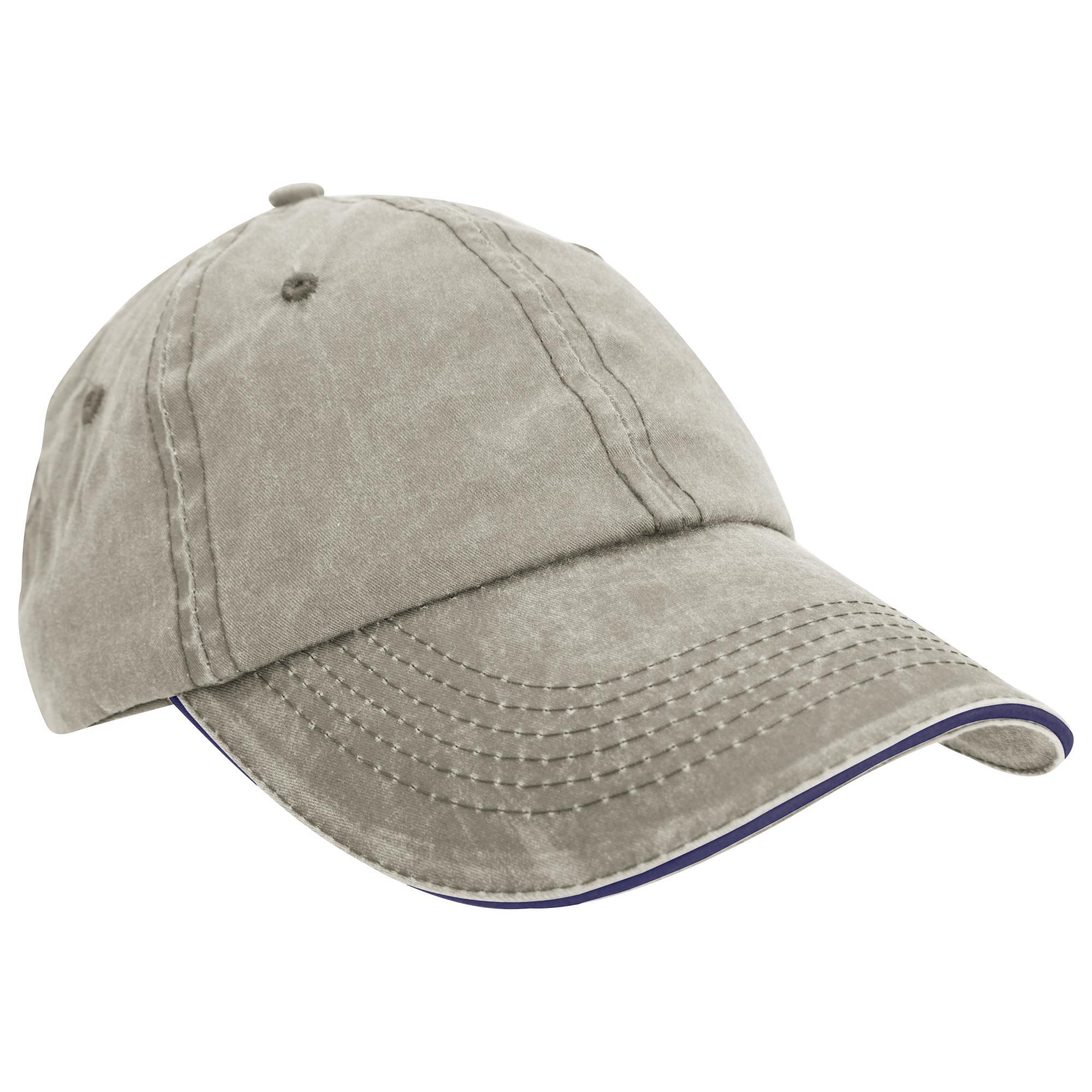 Gewassen Fijne Lijn Katoenen Baseballpet met Sandwich Peak (Stopverf/navy) 2/4